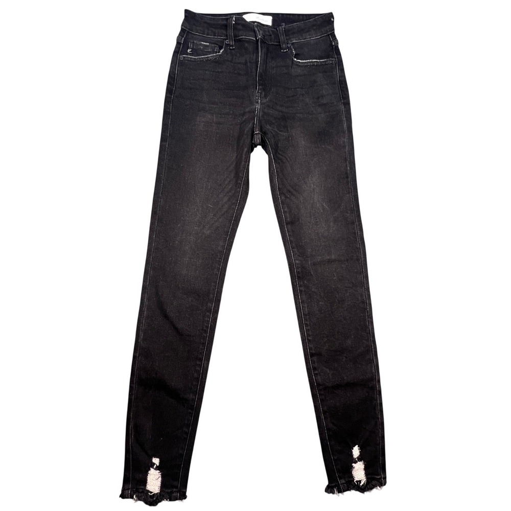 KanCan Black High Rise Distressed Frayed Hem Skinny Jeans Womens 5